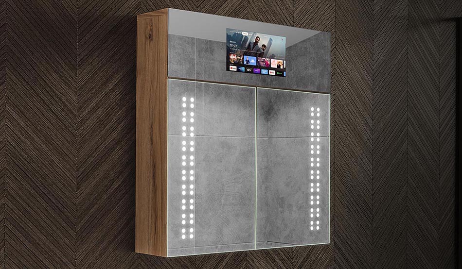 Sarah - moderni LED-kaappi kellolla ja Bluetoothilla | ARTFORMA