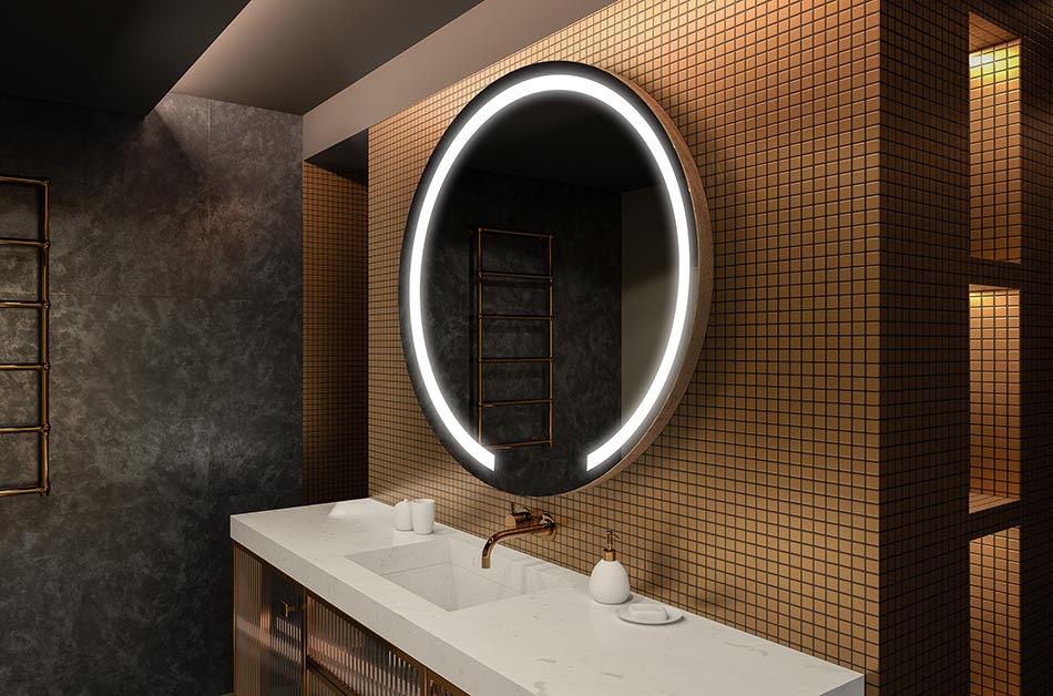 Moderni pyöreä peili pehmeällä LED-valolla premium-tyylillä | ARTFORMA