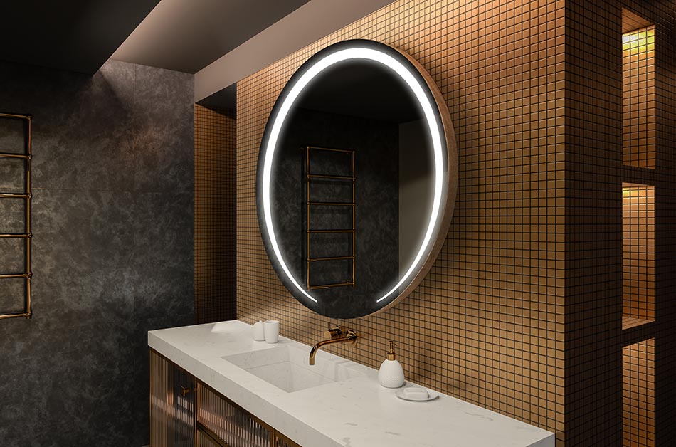 Moderni pyöreä peili pehmeällä LED-valolla premium-tyylillä | ARTFORMA