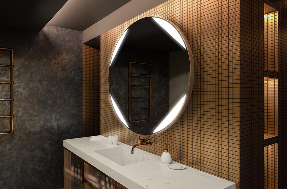 Moderni pyöreä peili pehmeällä LED-valolla premium-tyylillä | ARTFORMA