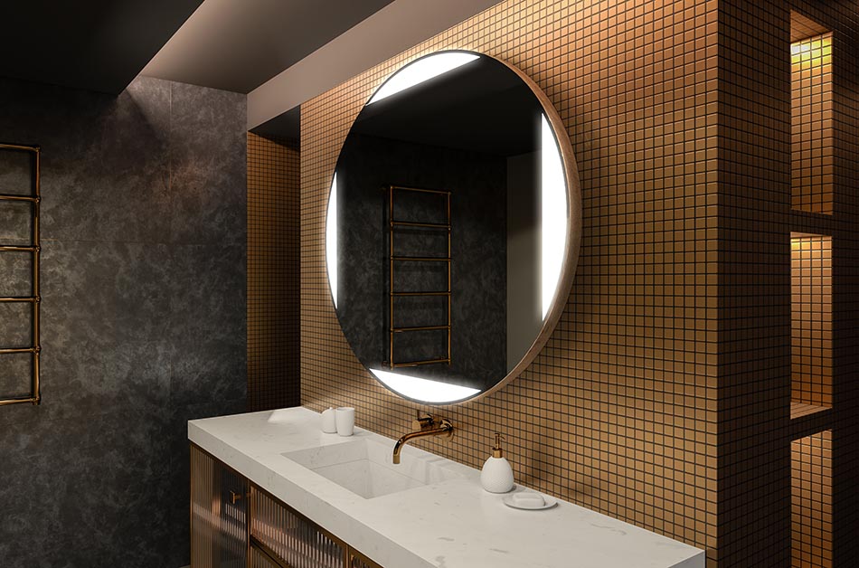 Moderni pyöreä peili pehmeällä LED-valolla premium-tyylillä | ARTFORMA