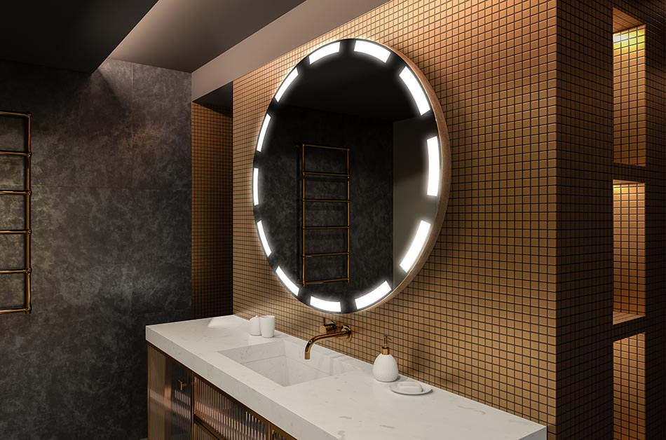 Moderni pyöreä peili pehmeällä LED-valolla premium-tyylillä | ARTFORMA