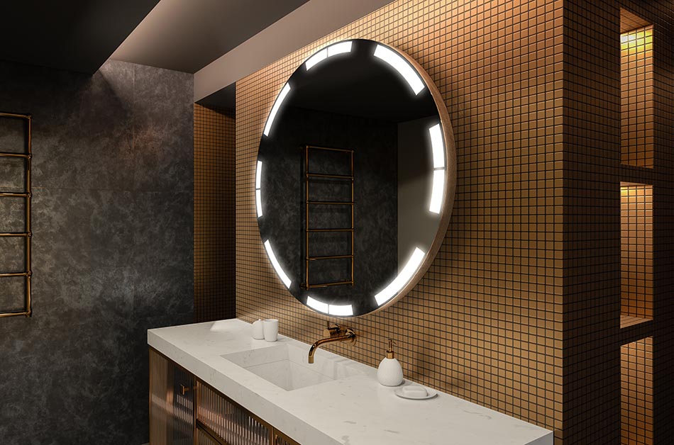 Moderni pyöreä peili pehmeällä LED-valolla premium-tyylillä | ARTFORMA