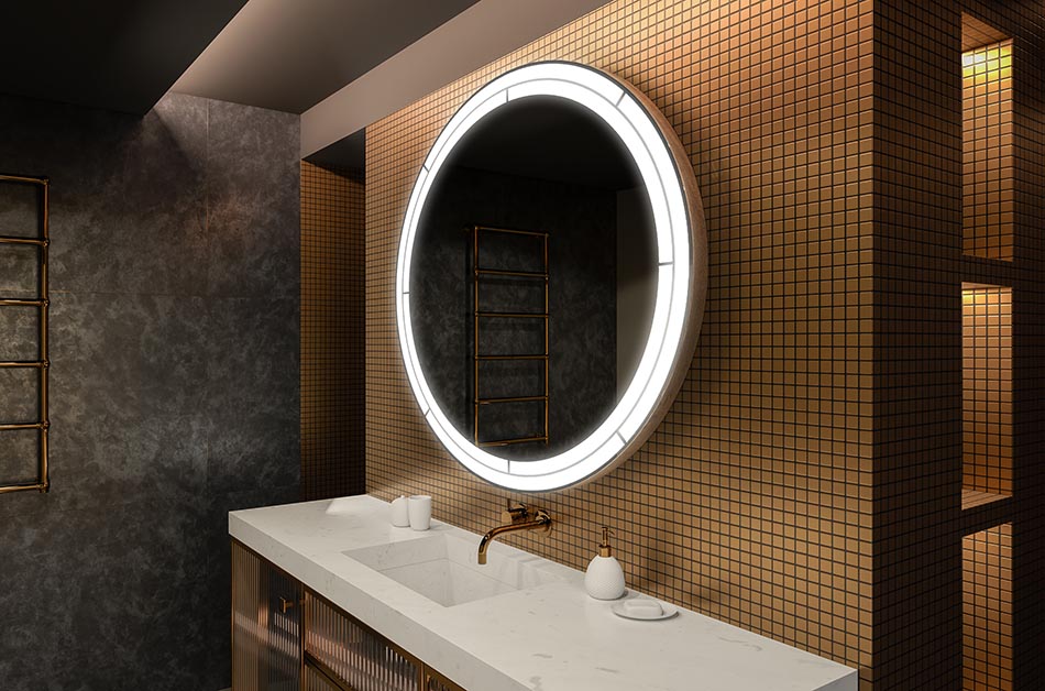 Moderni pyöreä peili pehmeällä LED-valolla premium-tyylillä | ARTFORMA