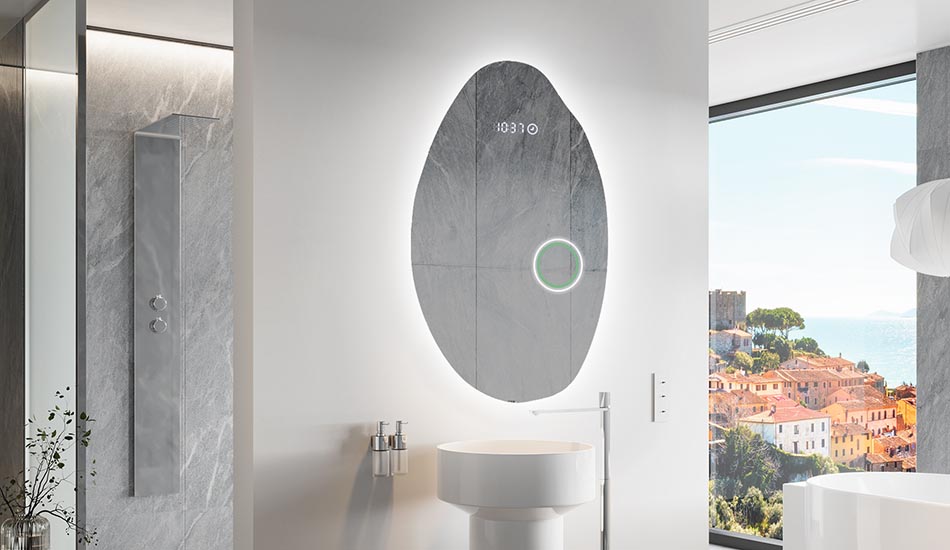 Epäsäännöllisen muotoinen peili, jossa on pehmeä valaistus tyylikkäisiin sisätiloihin | ARTFORMA