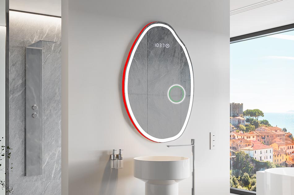 Epäsäännöllisen muotoinen peili, jossa on pehmeä valaistus tyylikkäisiin sisätiloihin | ARTFORMA