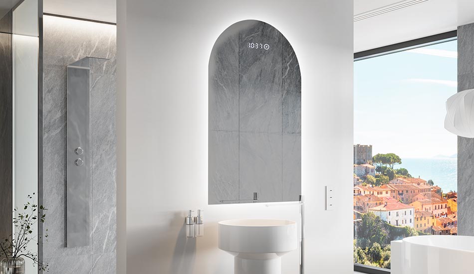 Epäsäännöllisen muotoinen peili, jossa on pehmeä valaistus tyylikkäisiin sisätiloihin | ARTFORMA