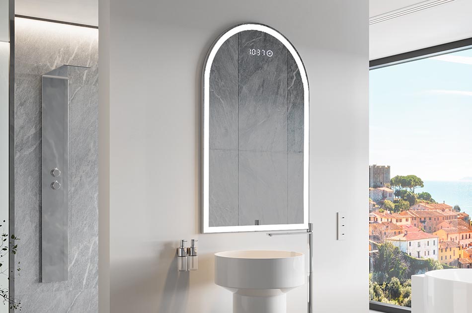 Epäsäännöllisen muotoinen peili, jossa on pehmeä valaistus tyylikkäisiin sisätiloihin | ARTFORMA