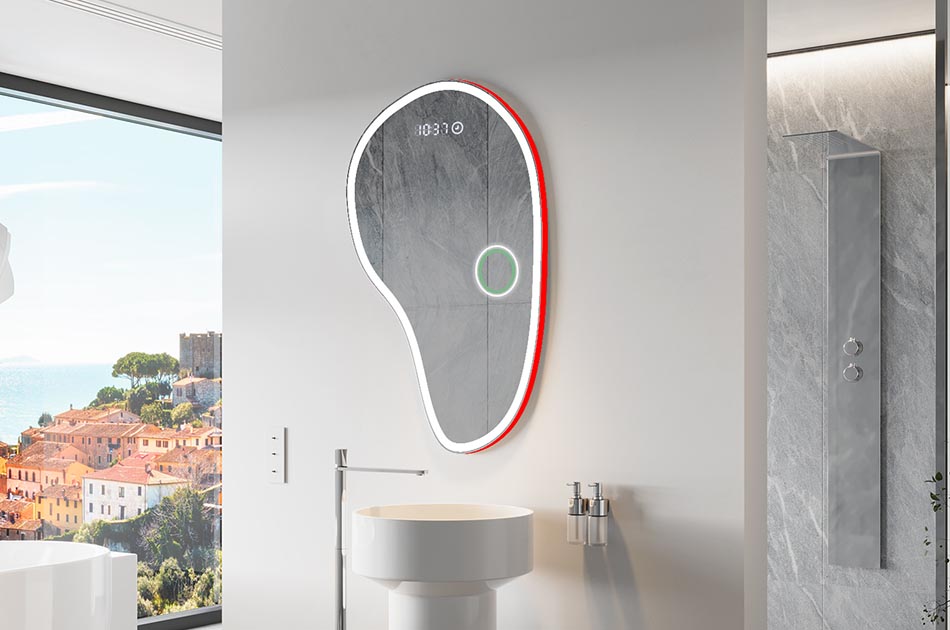 Epäsäännöllisen muotoinen peili, jossa on pehmeä valaistus tyylikkäisiin sisätiloihin | ARTFORMA