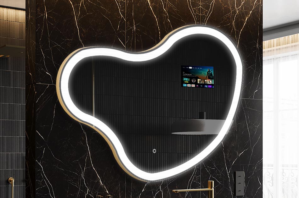 Epäsäännöllinen LED-peili, jossa on säänäyttö ja kosketusnäyttö | ARTFORMA