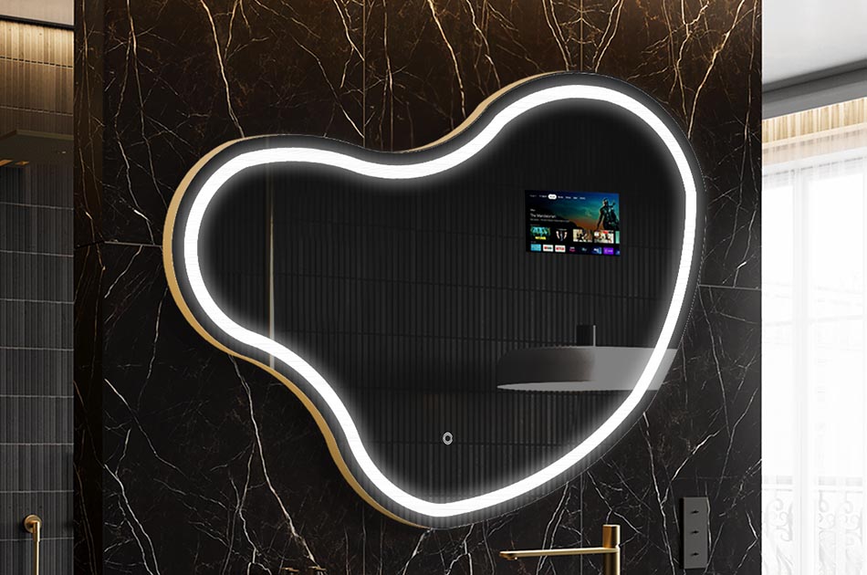 Epäsäännöllinen LED-peili, jossa on säänäyttö ja kosketusnäyttö | ARTFORMA