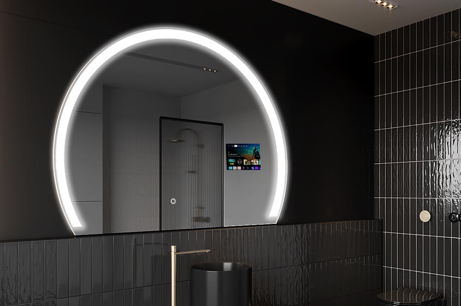 Epäsäännöllinen LED-peili, jossa on säänäyttö ja kosketusnäyttö | ARTFORMA