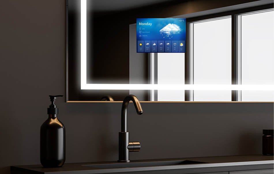 Voit asentaa kylpyhuonepeileihimme AccuWeather-sovelluksen, joka näyttää ajankohtaisen sääennusteen. Se on paras tietolähde, jota 1,5 miljardia ihmistä käyttää päivittäin. Jos olet juuri tarkistanut, ettei päivä ole suotuisa pitkille kävelyille... rentoudu kuumassa kylvyssä suosikkisarjafilmisi parissa. Lämmin vesi, pehmeä LED-valaistus ja laadukas sarjafilmi takaavat onnistuneen päivän!