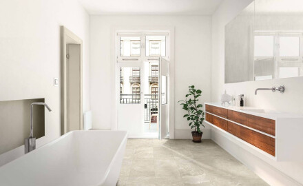 Lattialaatta 60x120, vaaleanharmaa, lämpimän beige sävy, juovainen, matta, A4H140 Ermetica Bianco