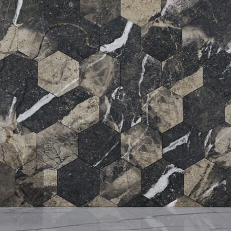 Lasitettu lattialaatta Pierre Black 120x120 cm, kiiltävä musta, kultaisella juovalla, rektifioitu A4H197 #5