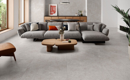Lattialaatta 100x100, poikittain leikattu matta travertiini, harmaa A4H497 Chrono Grey