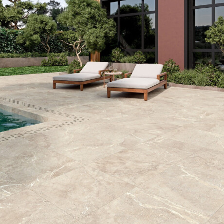 Juovallinen kivilattialaatta 100x100, mattapintainen, harmaabeige taupe A4H508 Volterra Bone #2
