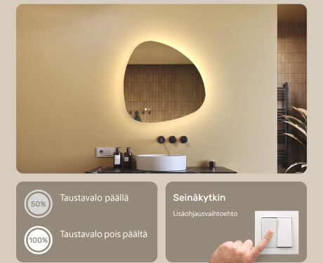 Epäsäännöllinen peili valaistuksella, kaksivärinen, kosketuskytkin, lämmitysmatto #4