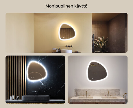 Epäsäännöllinen peili valaistuksella, kaksivärinen, kosketuskytkin, lämmitysmatto #2