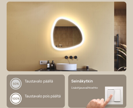Epäsäännöllinen peili valaistuksella, kaksivärinen, kosketuskytkin, lämmitysmatto #4