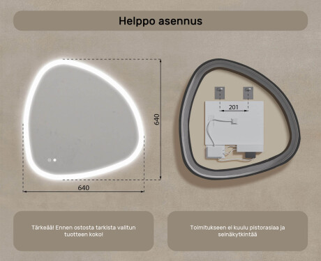 Epäsäännöllinen peili valaistuksella, kaksivärinen, kosketuskytkin, lämmitysmatto #8