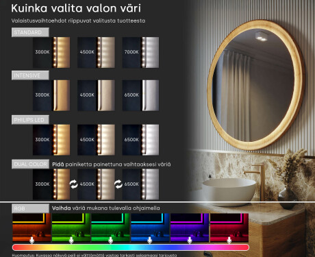 Peili puukehyksessä, jossa LED-valaistus #5