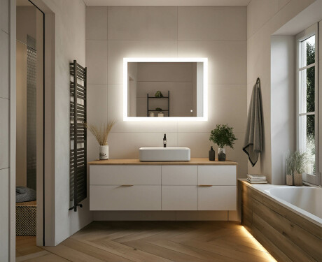 Suorakulmainen kylpyhuoneen peili LED-valaistuksella 80x60 cm kanssa Dual color, Kosketuskytkin