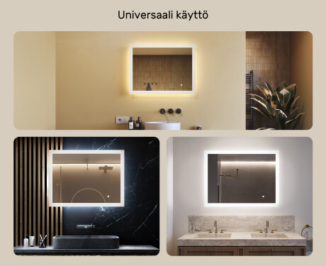 Suorakulmainen kylpyhuoneen peili LED-valaistuksella 80x60 cm kanssa Dual color, Kosketuskytkin #2