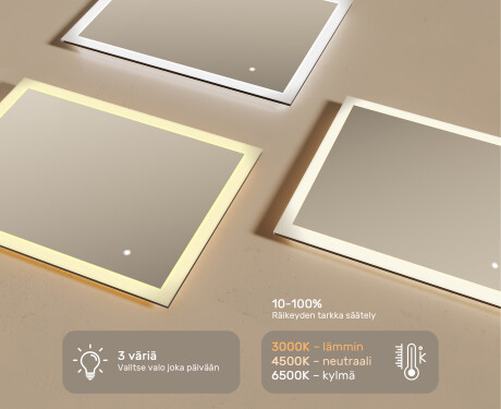 Suorakulmainen kylpyhuoneen peili LED-valaistuksella 80x60 cm kanssa Dual color, Kosketuskytkin #3