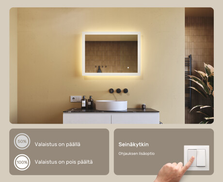Suorakulmainen kylpyhuoneen peili LED-valaistuksella 80x60 cm kanssa Dual color, Kosketuskytkin #4