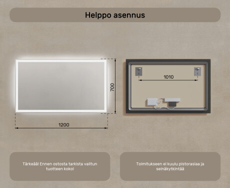 Kylpyhuoneen Peili Led-valoilla 120x70cm kylmän sävyinen LED-valo 7000K, lämmin valo 3000K tai neutraali valo 4500K #7