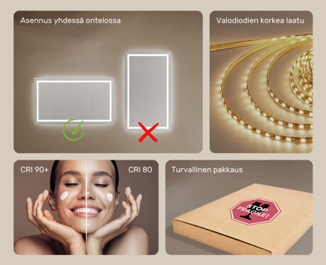Kylpyhuoneen Peili Led-valoilla 120x70cm kylmän sävyinen LED-valo 7000K, lämmin valo 3000K tai neutraali valo 4500K #5