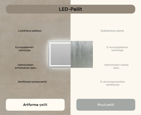 Kylpyhuoneen Peili Led-valoilla 120x70cm kylmän sävyinen LED-valo 7000K, lämmin valo 3000K tai neutraali valo 4500K #6