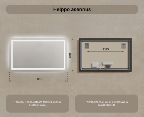 Kylpyhuoneen Peili Led-valoilla 120x70cm kylmän sävyinen LED-valo 7000K, lämmin valo 3000K tai neutraali valo 4500K #7