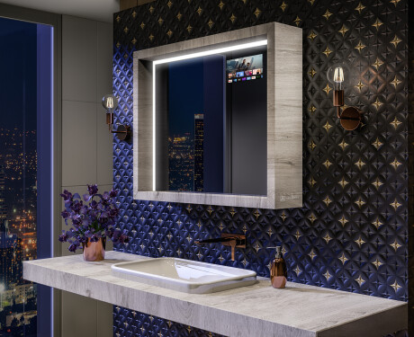 LED-kylpyhuonepeili WoodenFrame-kehyksellä, Oslo-tammen värissä