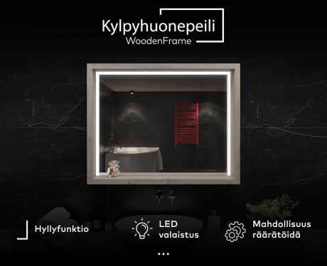 LED-kylpyhuonepeili WoodenFrame-kehyksellä, Oslo-tammen värissä #3