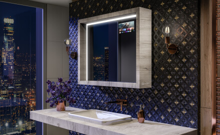 LED-kylpyhuonepeili WoodenFrame-kehyksellä, Oslo-tammen värissä