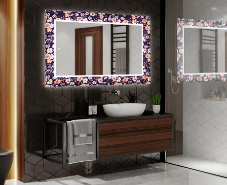 Taustavalaistu Koristeellinen Peili Kylpyhuoneeseen - Elegant Flowers #2
