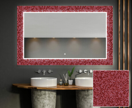 Taustavalaistu Koristeellinen Peili Kylpyhuoneeseen - Red Mosaic #1