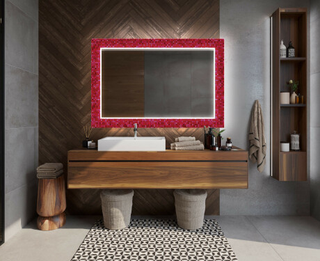 Taustavalaistu Koristeellinen Peili Kylpyhuoneeseen - Red Mosaic #12