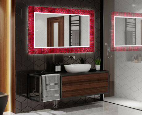 Taustavalaistu Koristeellinen Peili Kylpyhuoneeseen - Red Mosaic #2