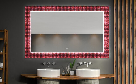 Taustavalaistu Koristeellinen Peili Kylpyhuoneeseen - Red Mosaic