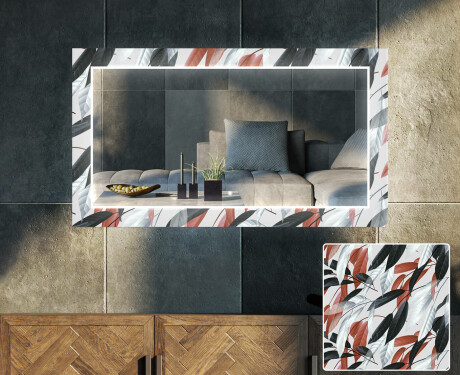 LED-Valaistuksella Varustettu Koristeellinen Peili Olohuoneeseen - Leaves