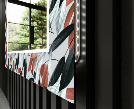 LED-Valaistuksella Varustettu Koristeellinen Peili Olohuoneeseen - Leaves #11