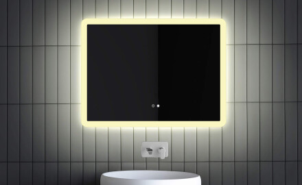 Suorakulmainen LED-valaistuspeili L59, 80x60 cm, kosketuskytkin, kaksivärinen, lämmitettävä matto