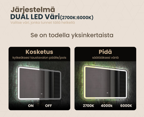 Kylpyhuoneen Peili Led-valoilla 100x70cm kanssa Dual color, Kosketuskytkin, Lämmitysmatto, Bluetooth-kaiutin - L141 #3