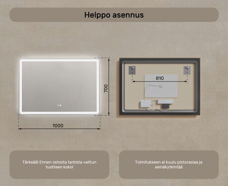 Kylpyhuoneen Peili Led-valoilla 100x70cm kanssa Dual color, Kosketuskytkin, Lämmitysmatto, Bluetooth-kaiutin - L141 #8