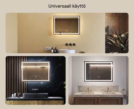 Kylpyhuoneen Peili Led-valoilla 70x50cm kanssa Dual color, Kosketuskytkin, Lämmitysmatto - L49 #2