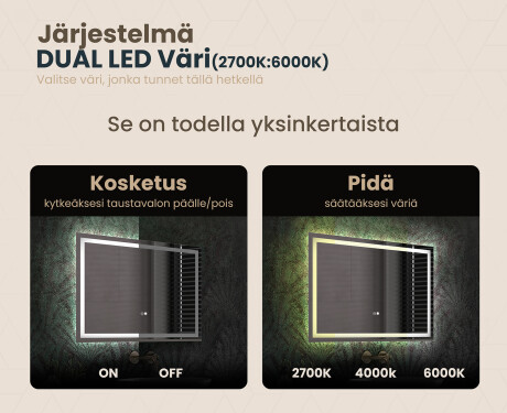 Kylpyhuoneen Peili Led-valoilla 70x50cm kanssa Dual color, Kosketuskytkin, Lämmitysmatto - L49 #3