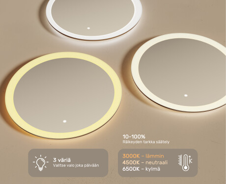 Pyöreä LED-valaistu kylpyhuoneen peili 60 cm kanssa Dual color, Kosketuskytkin #3